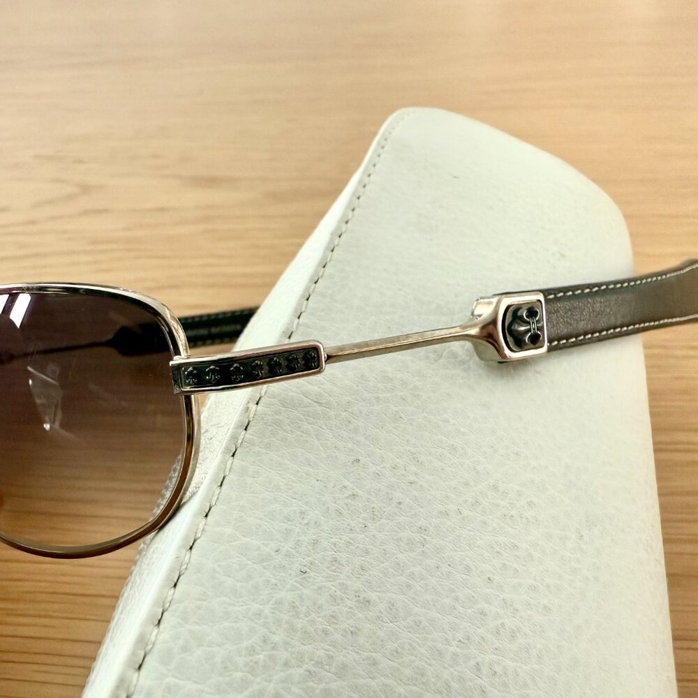 CHROME HEARTS Vintage Black Leather Wide Frame Aviator Sunglasses 100% Authentic - Picture 5 of 10
